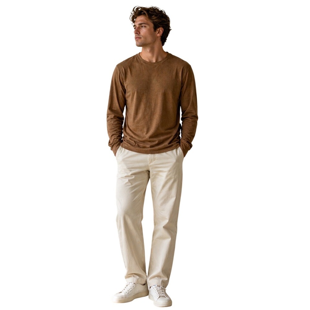 Uniqlo Soft Touch Crew Neck Long Sleeve T-Shirt 45 Yellow Brown Mens Small NWT